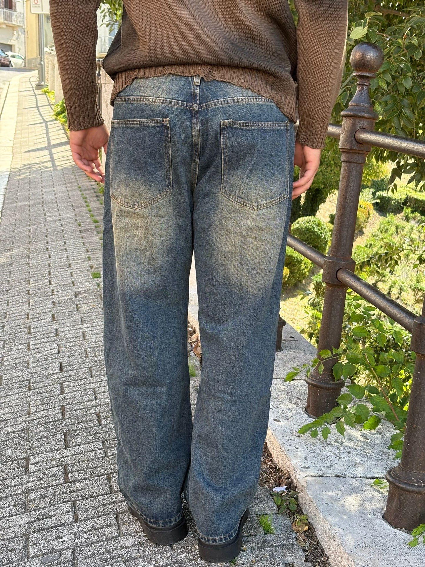 Jeans uomo baggy lavaggio al tè