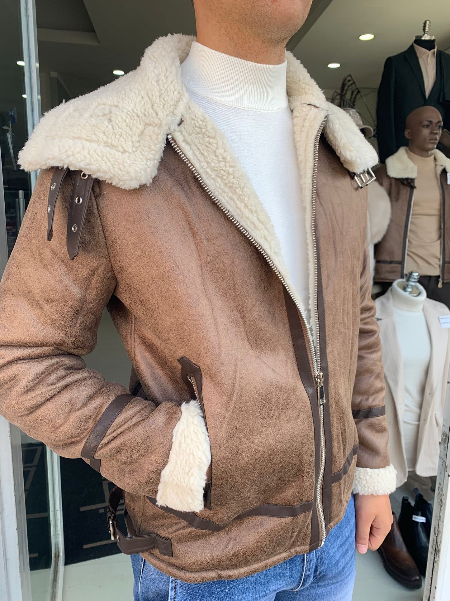 Giubbotto eco montone uomo con pelliccia
