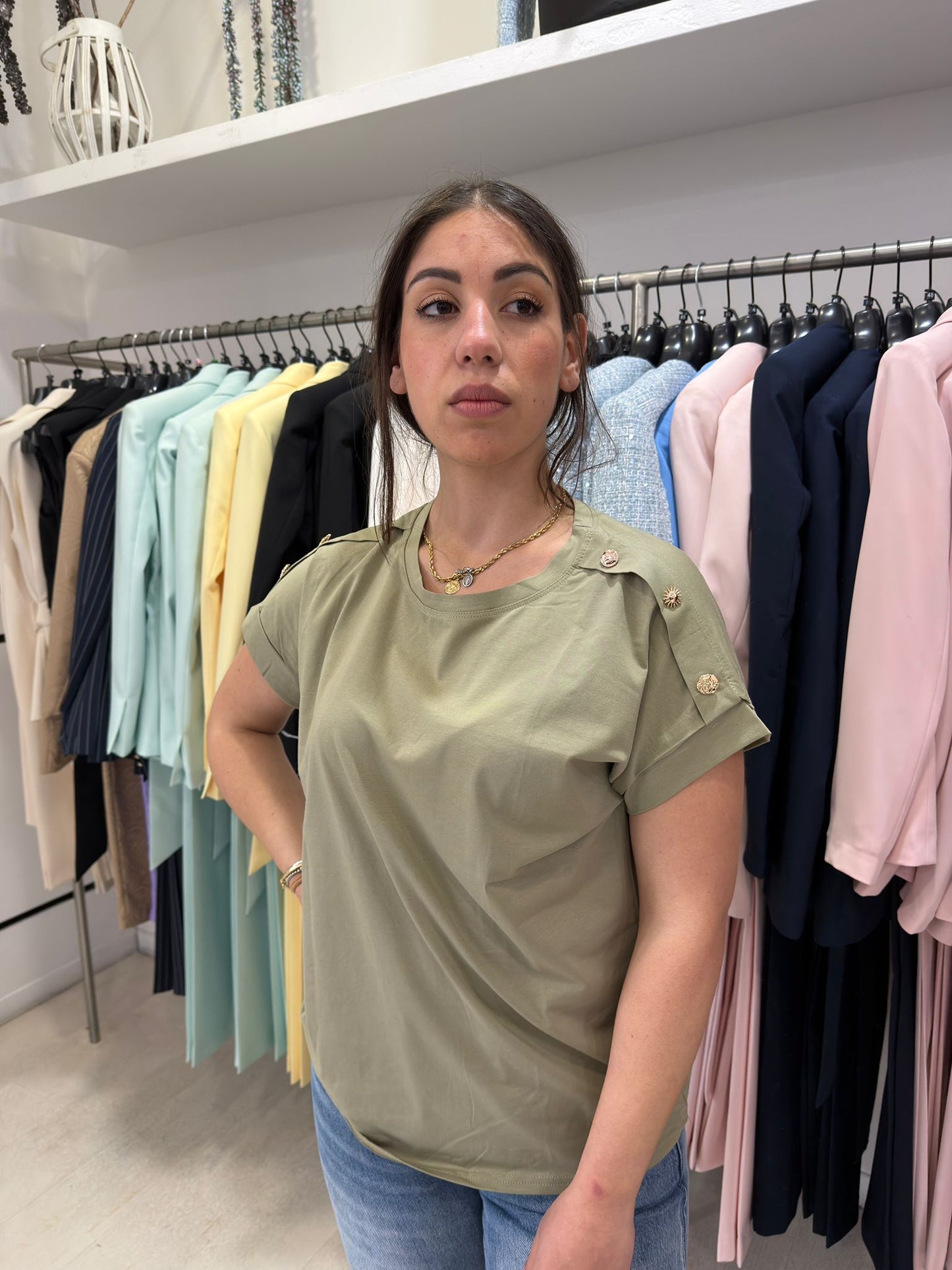 Maglia Donna con Bottoni e Manica