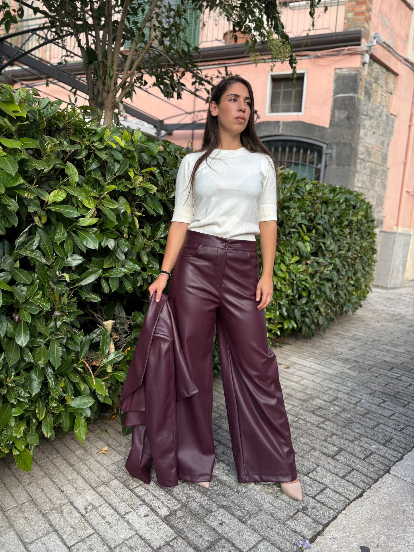 Pantalone palazzo eco pelle