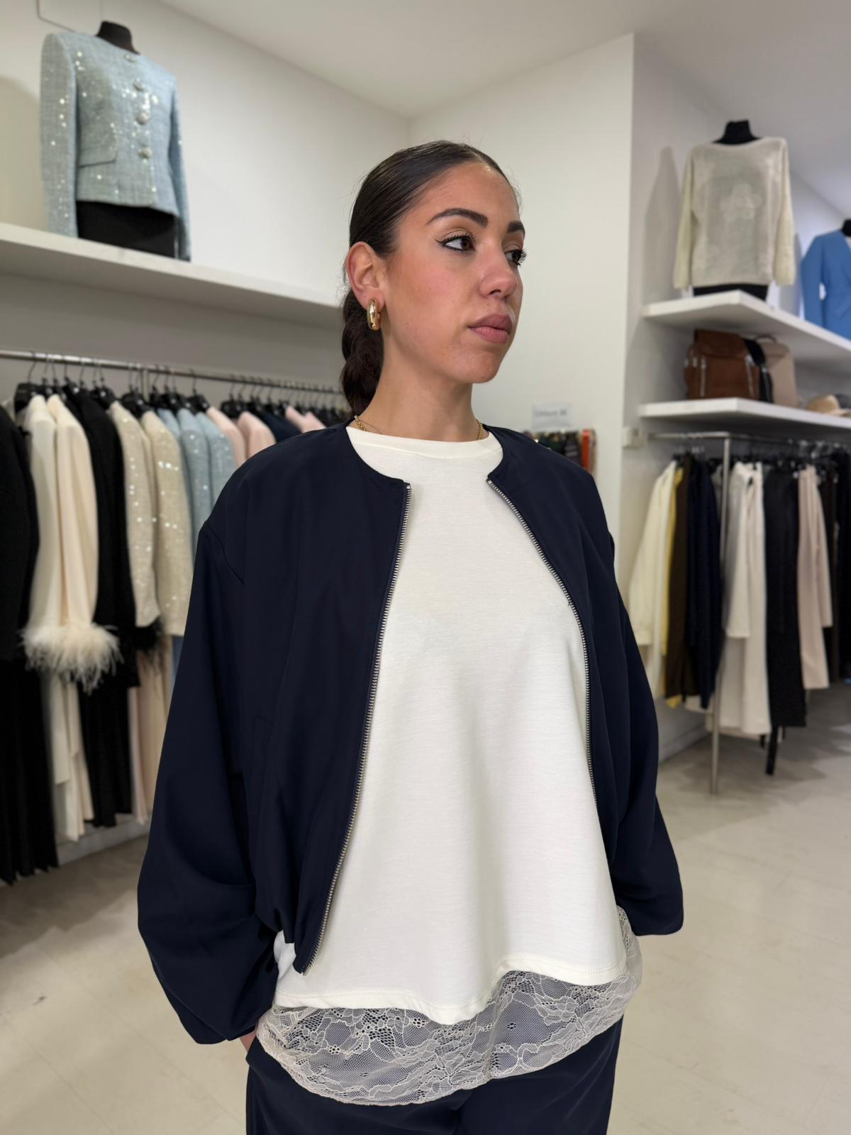 Giubbotto Boxy Crop in Tessuto Cupro – Donna