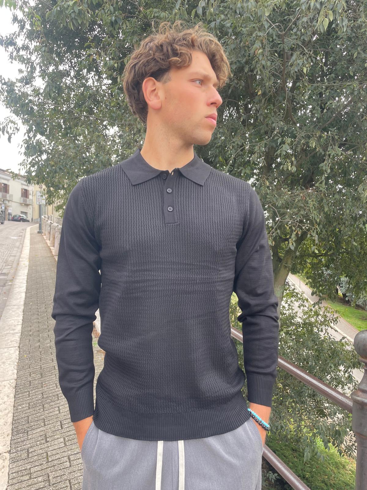 POLO UOMO MANICA LUNGA CON MICRO FANTASIA