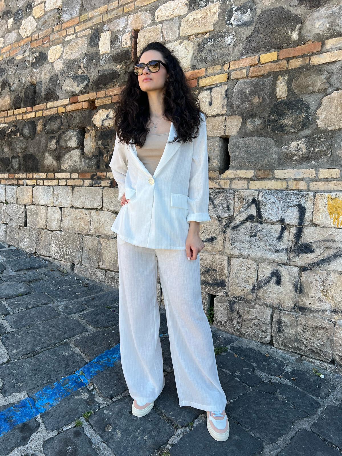 Pantalone Gessato Effetto Lino – Donna