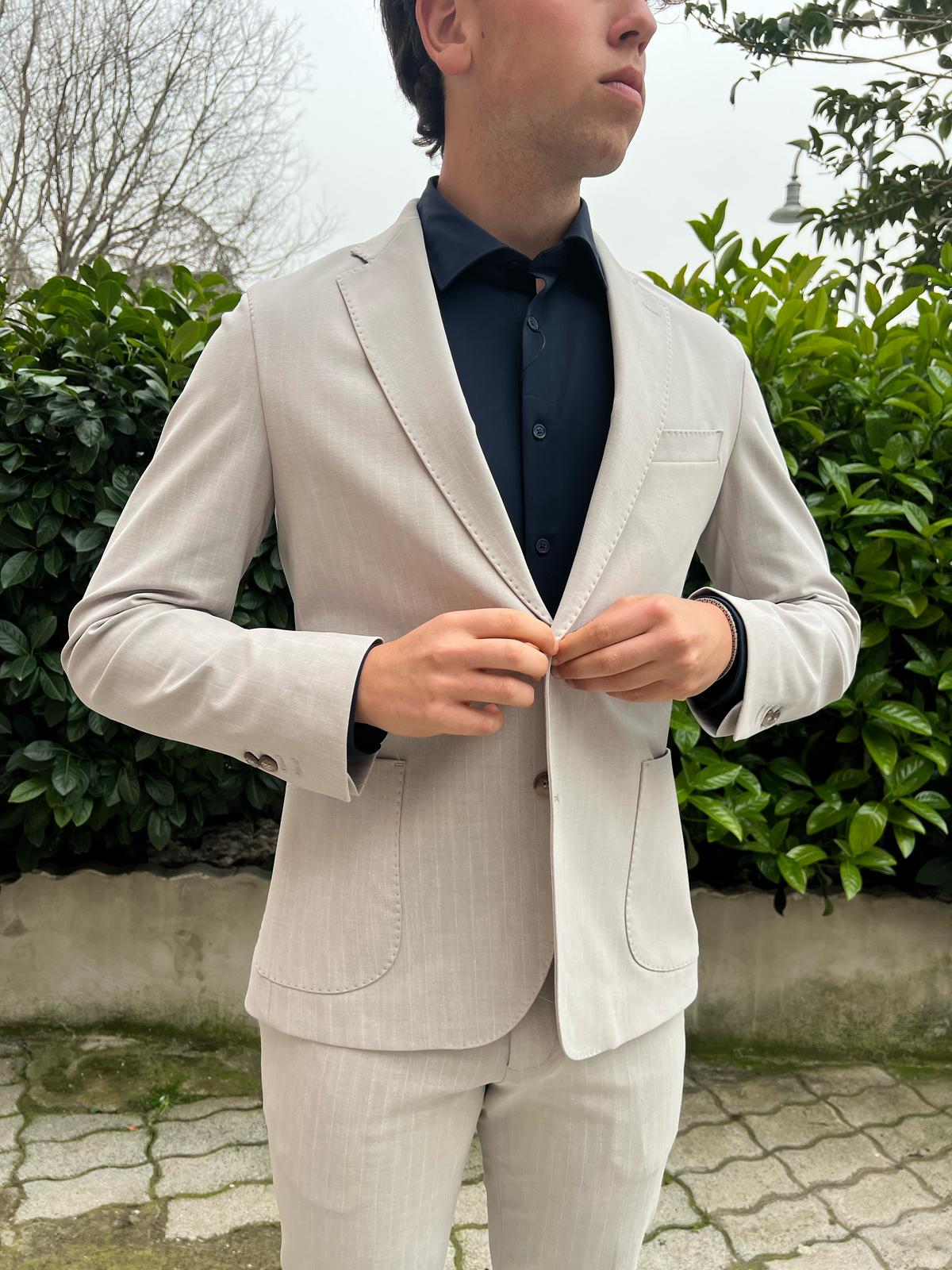 Abito completo 2 pezzi mod.CEFALONIA S 17 Milano gessato tessuto elasticizzato