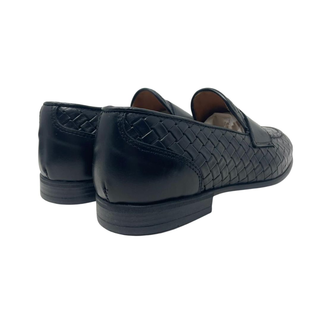 Woven leather moccasin with rubber sole