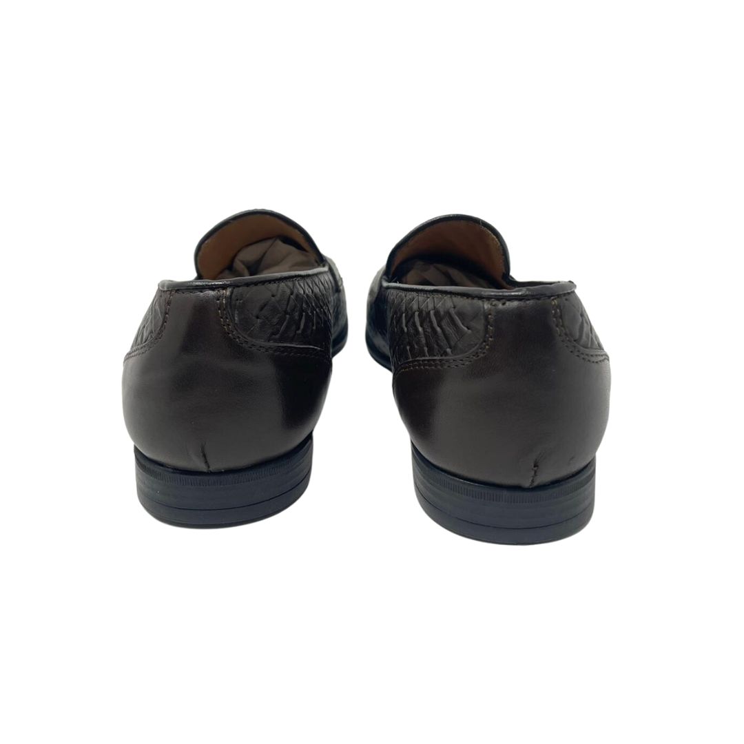 Woven leather moccasin with rubber sole