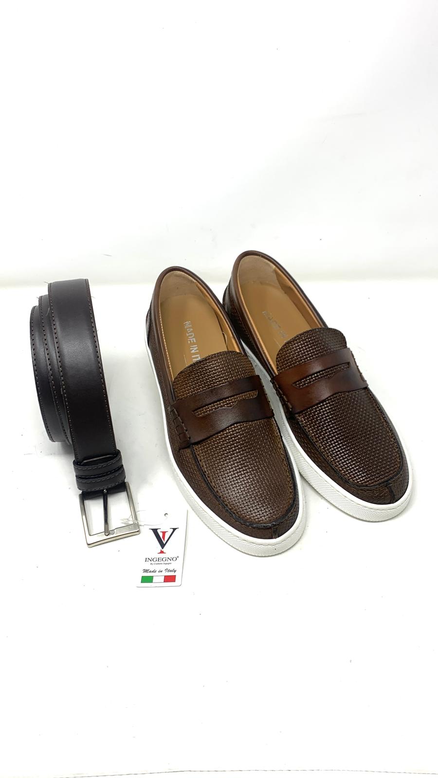 Woven stitched boat moccasin