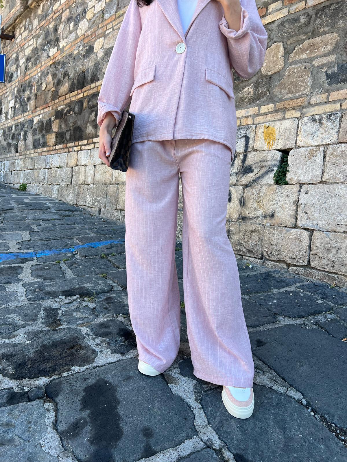 Pantalone Gessato Effetto Lino – Donna