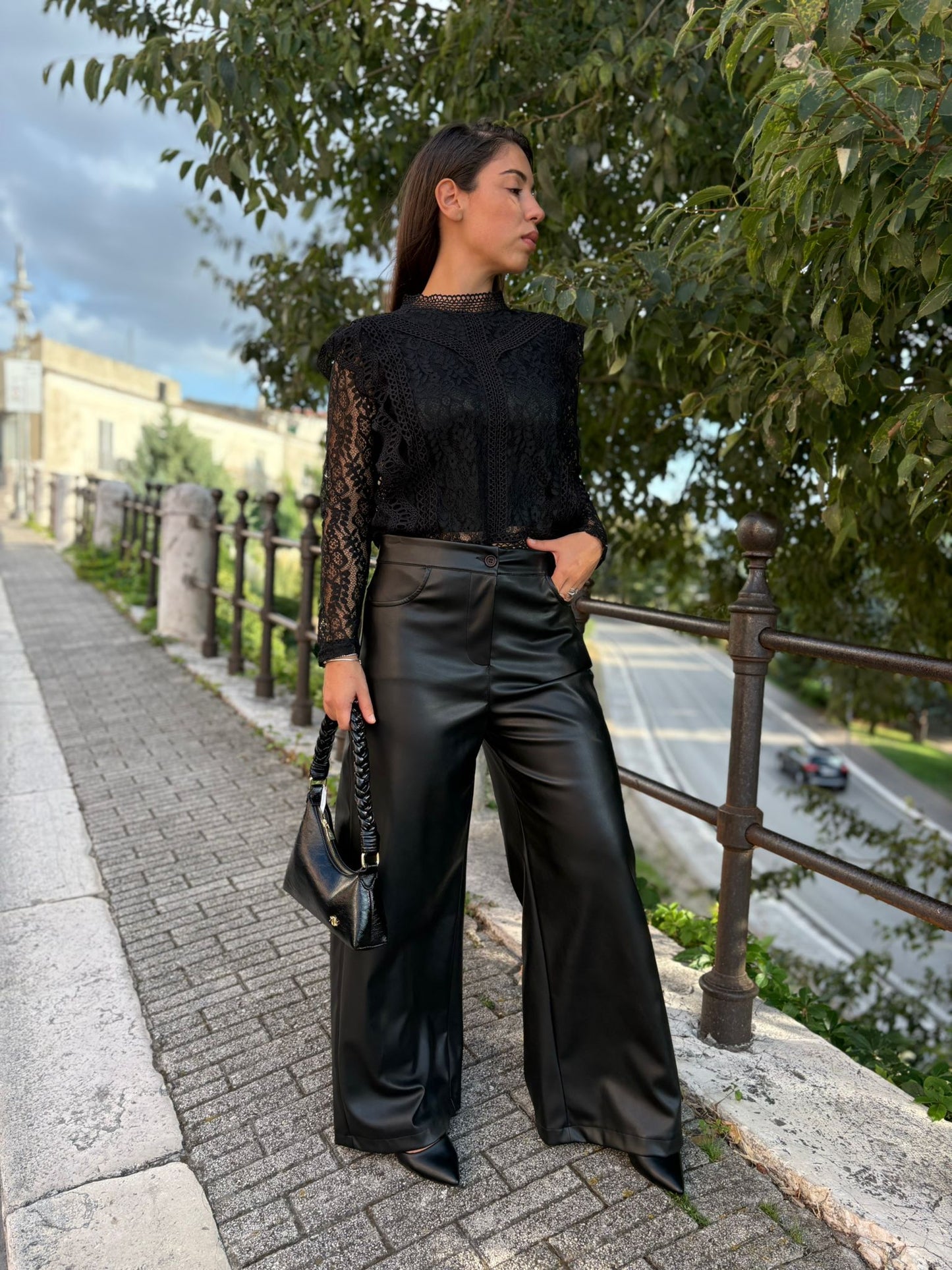Pantalone palazzo eco pelle