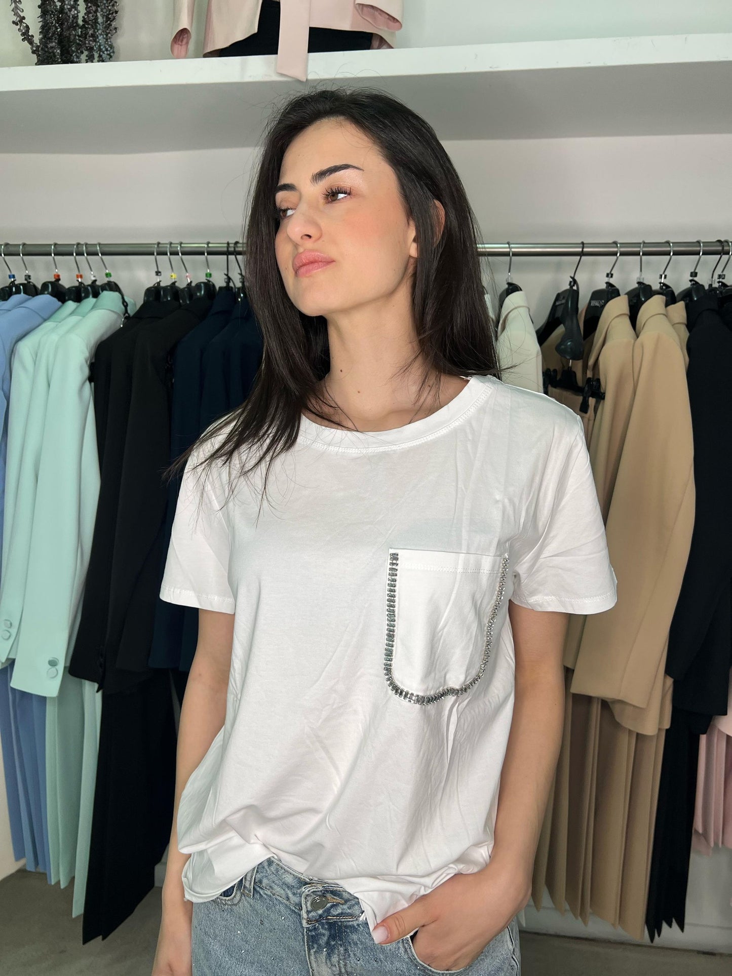 t-shirt donna over tascone strass