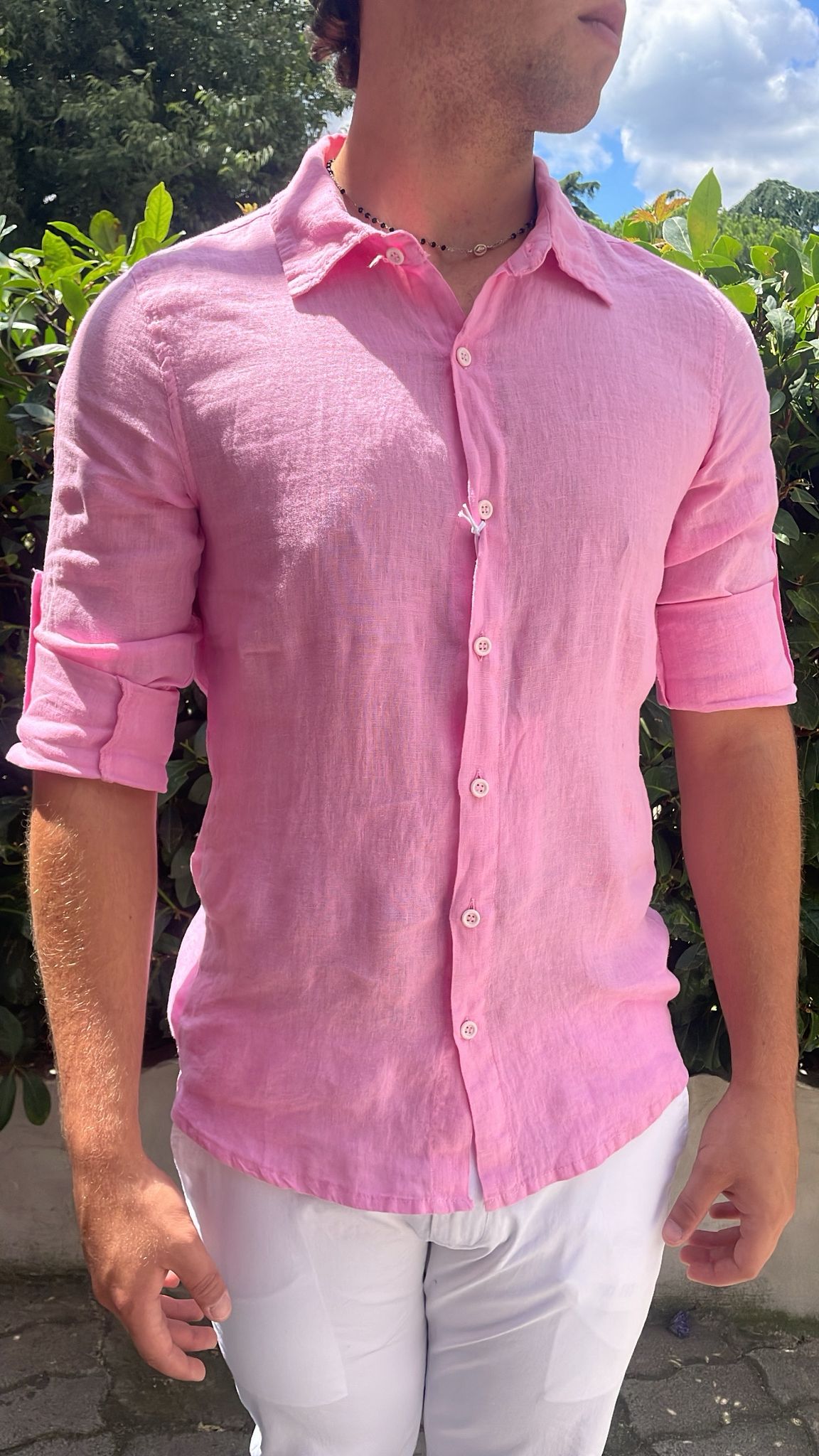 Camicia uomo in lino con colletto classico e manica risvoltabile