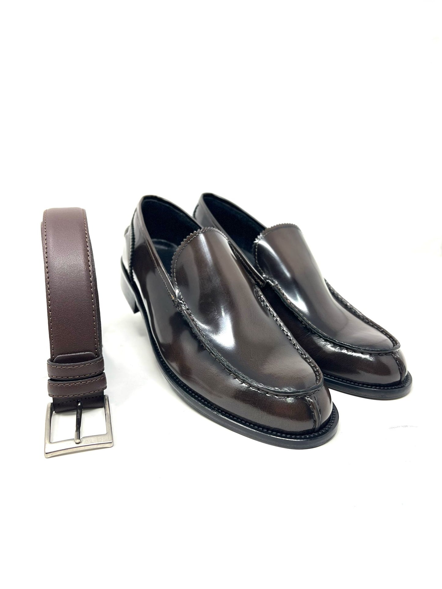 Mocassino London vera pelle made in italy abrasivata fondo cuoio cucito