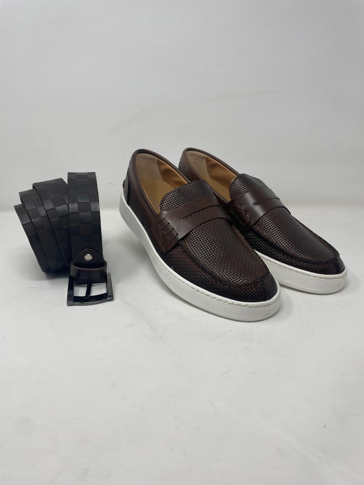 Woven stitched boat moccasin