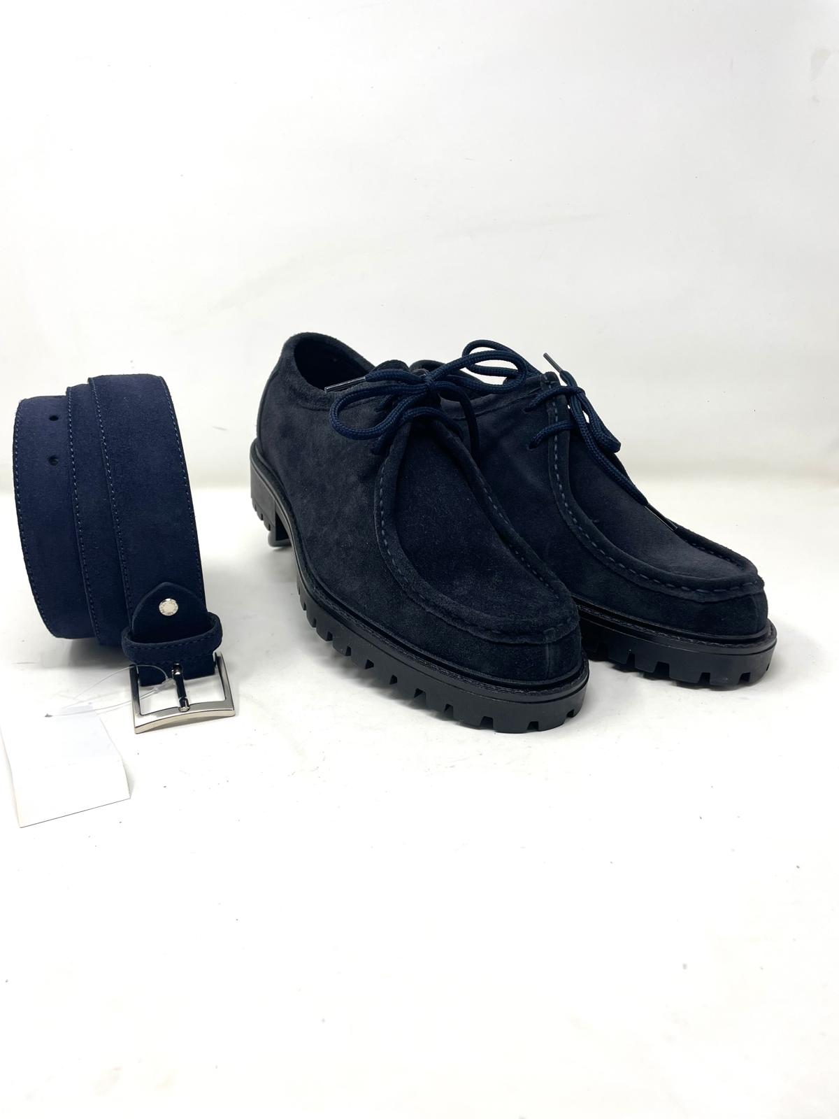 Scarpa modello ingegnere cucita a mano in vera pelle scamosciata made in italy