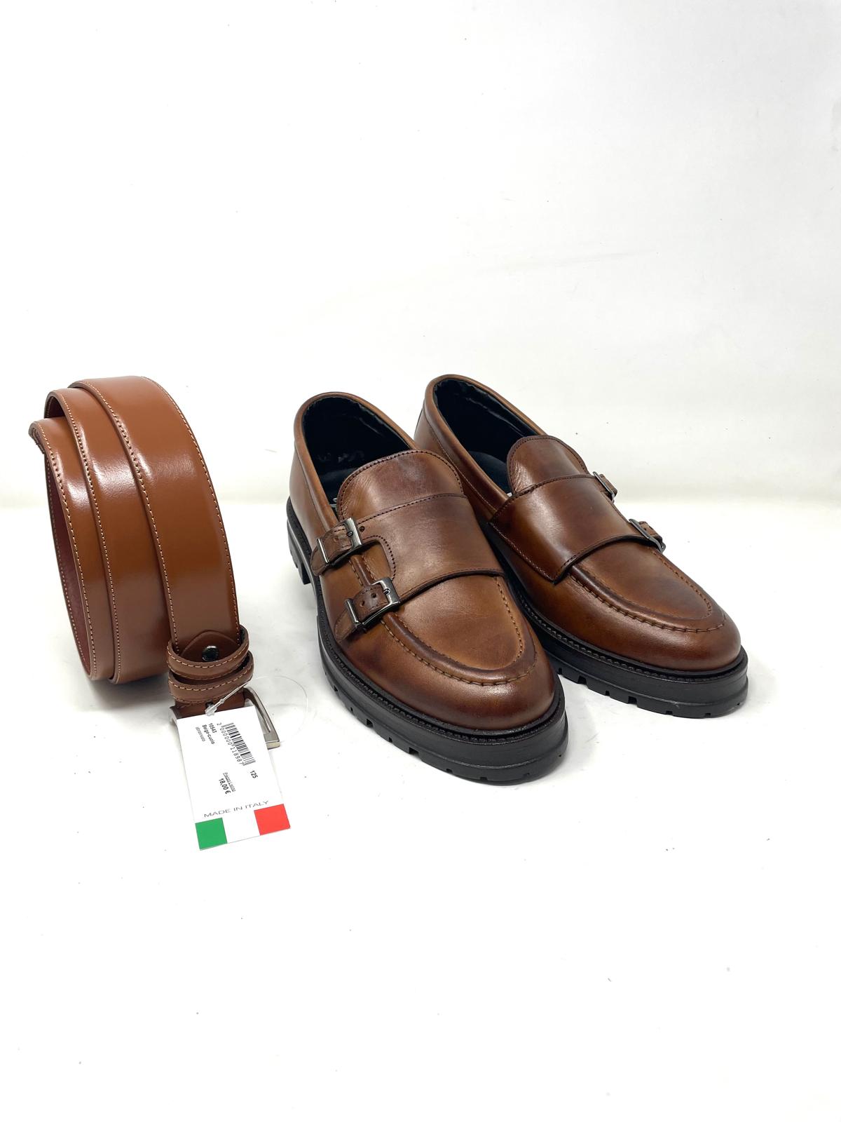 Mocassino doppia fibbia fondo vibram in vera pelle made in italy
