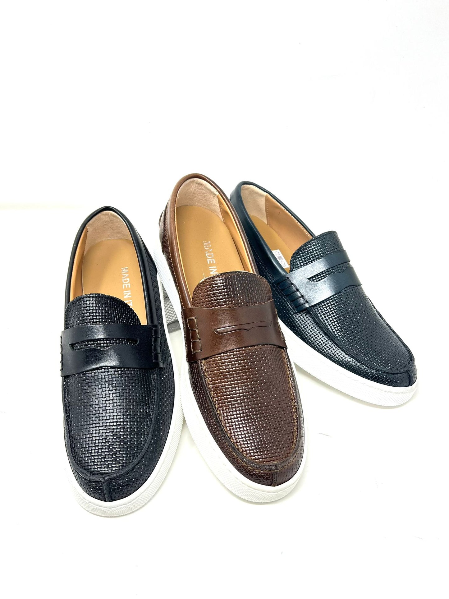 Woven stitched boat moccasin