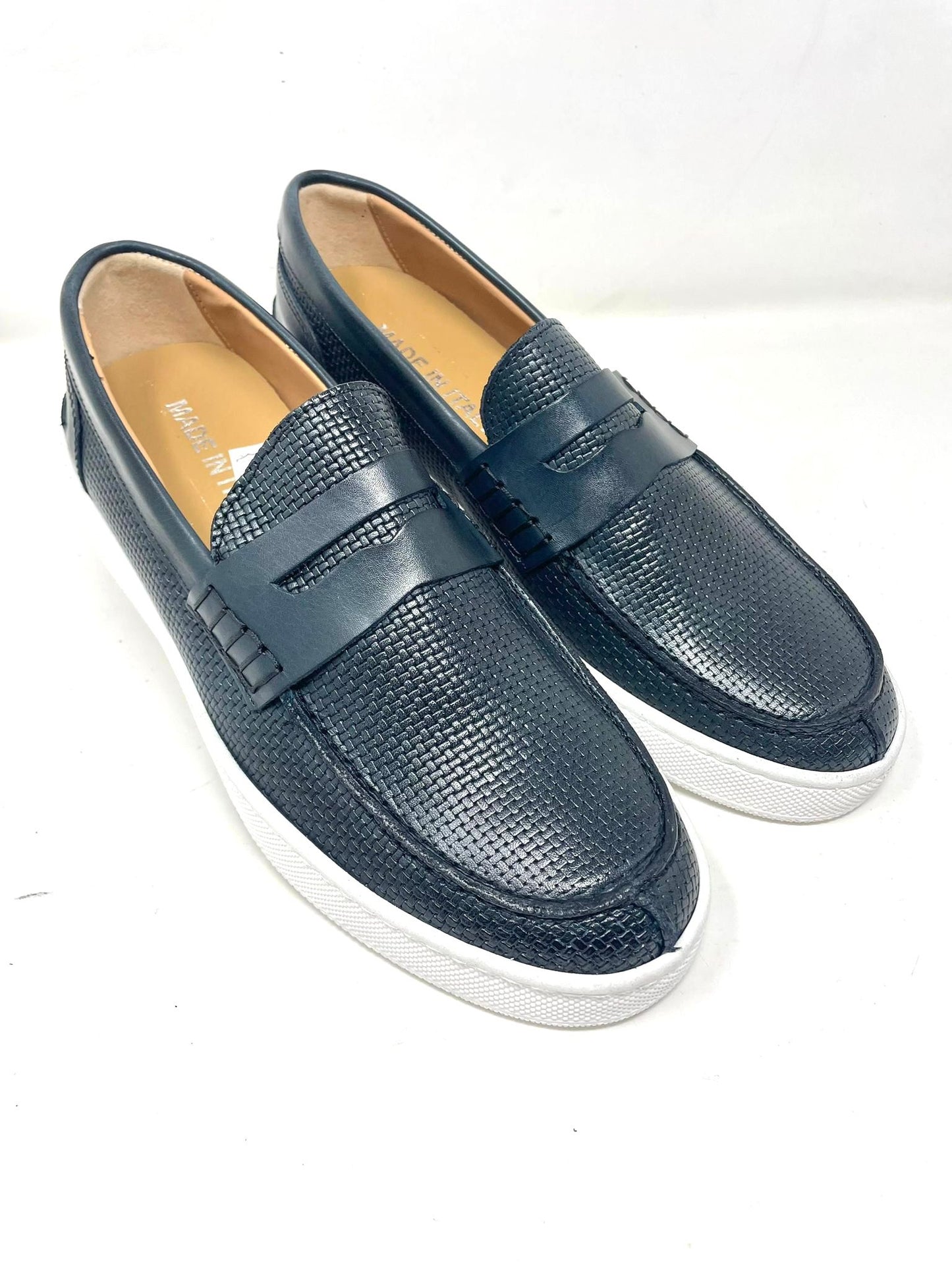 Woven stitched boat moccasin
