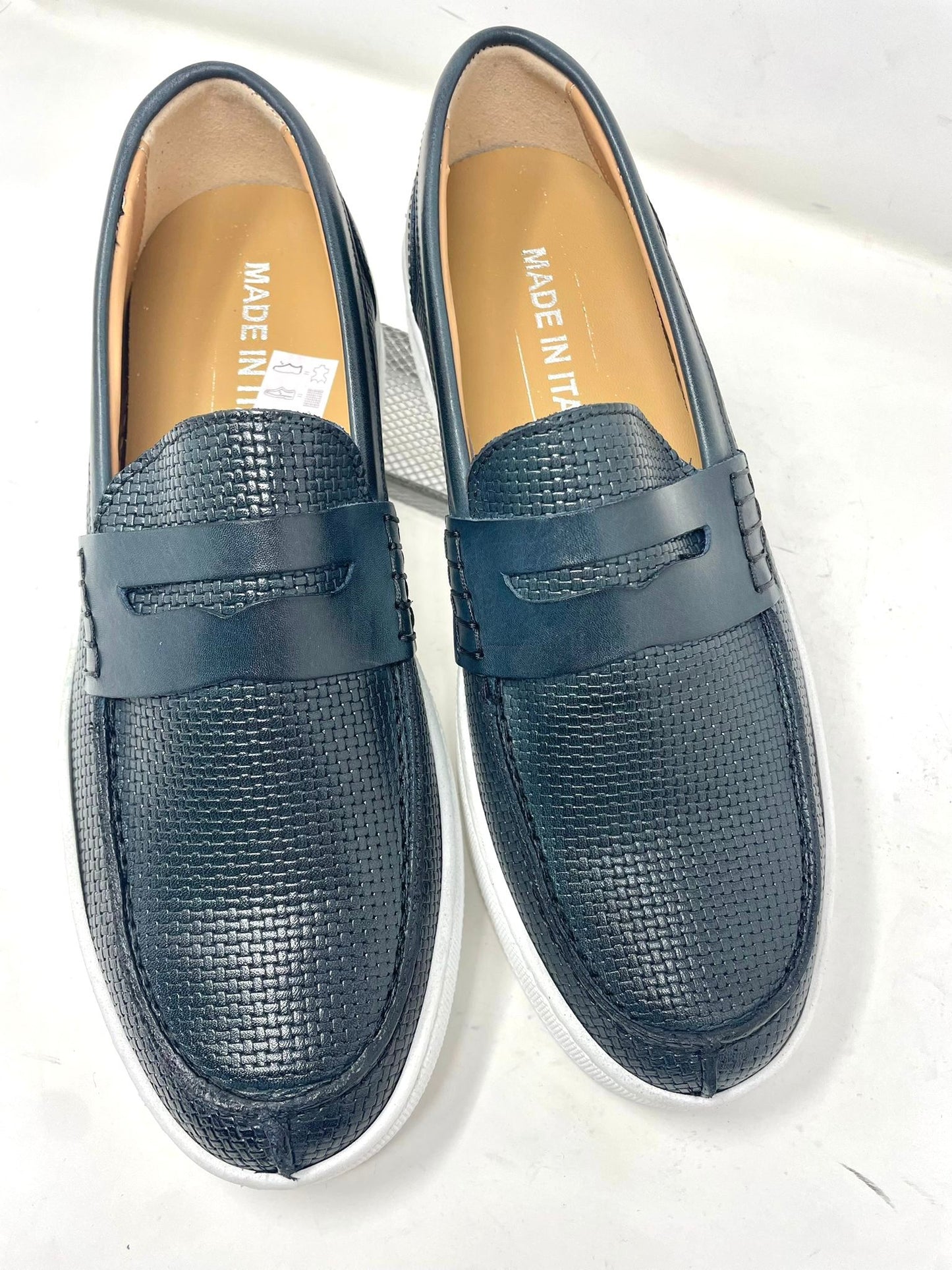 Woven stitched boat moccasin