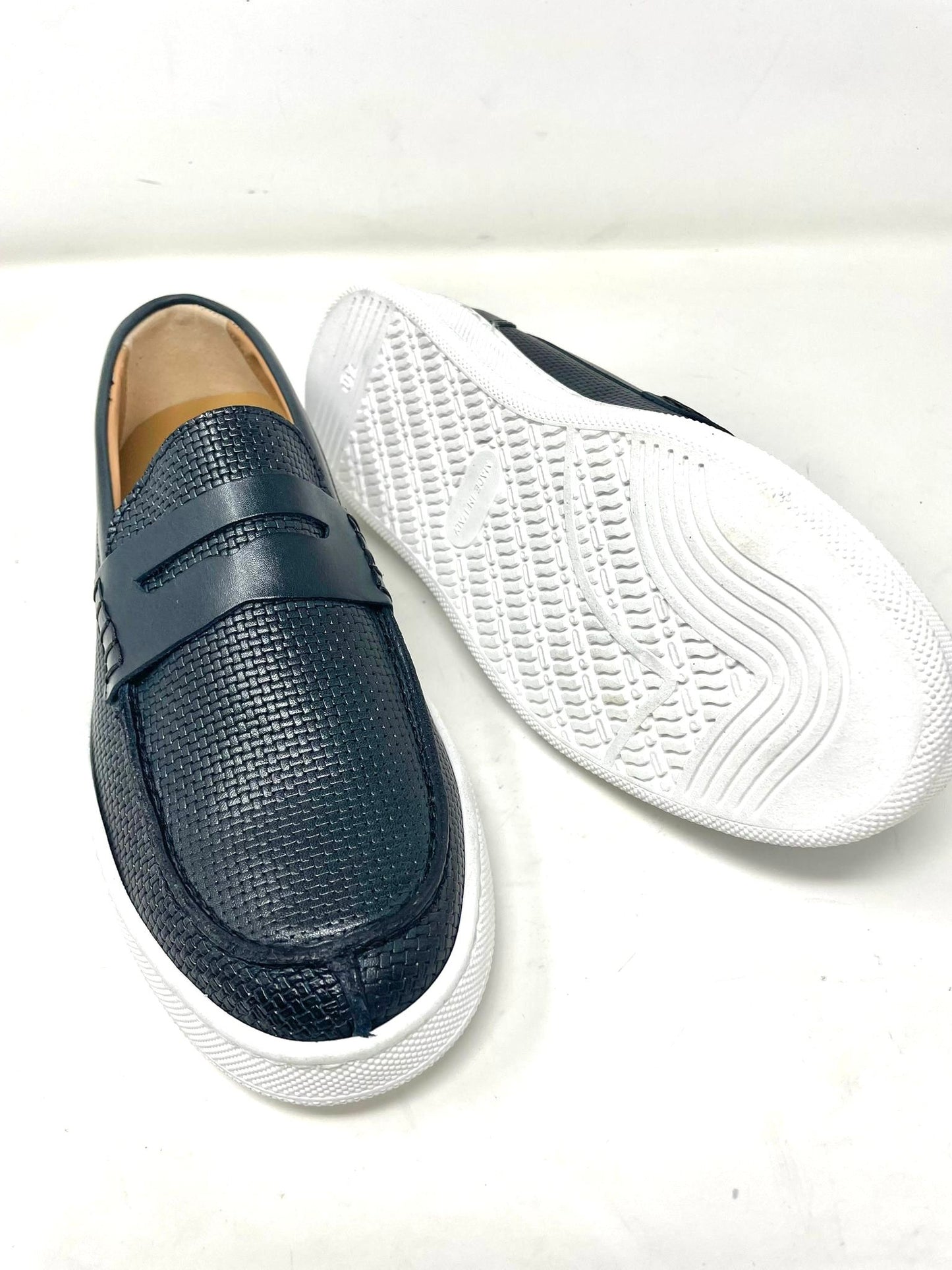 Woven stitched boat moccasin