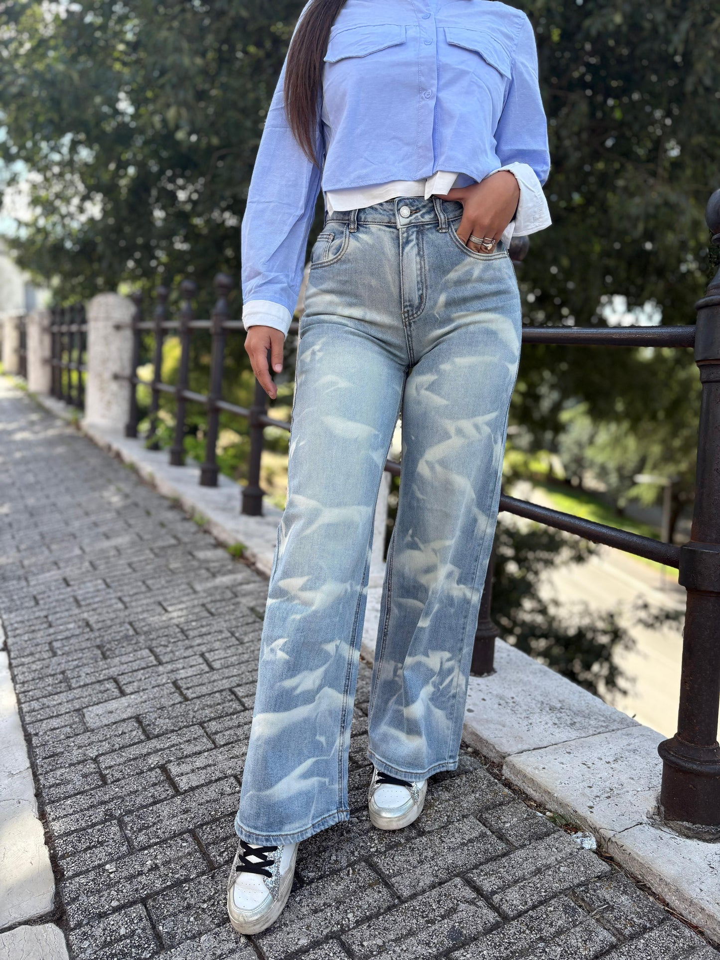 Jeans donna Lag Flat slavato candeggina