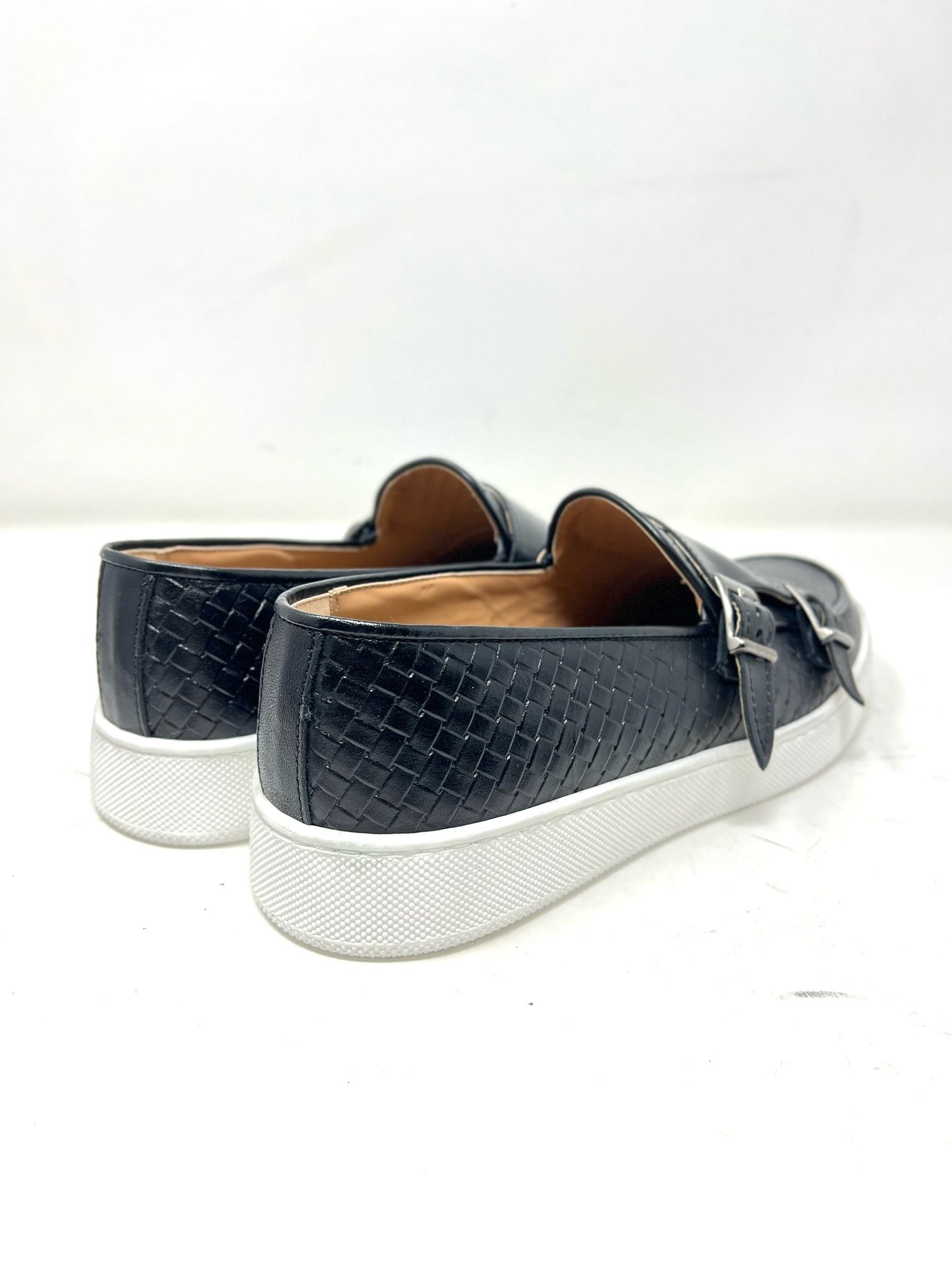 Mocassino doppia fibbia pelle intrecciata fondo cucito made in italy