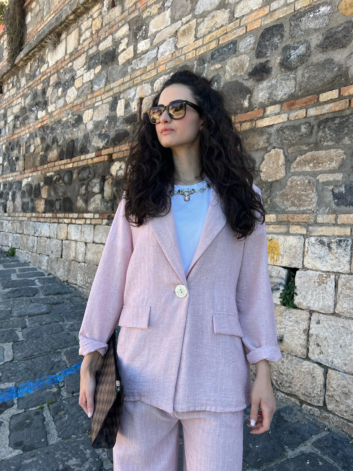 Giacca Gessata Effetto Lino – Donna