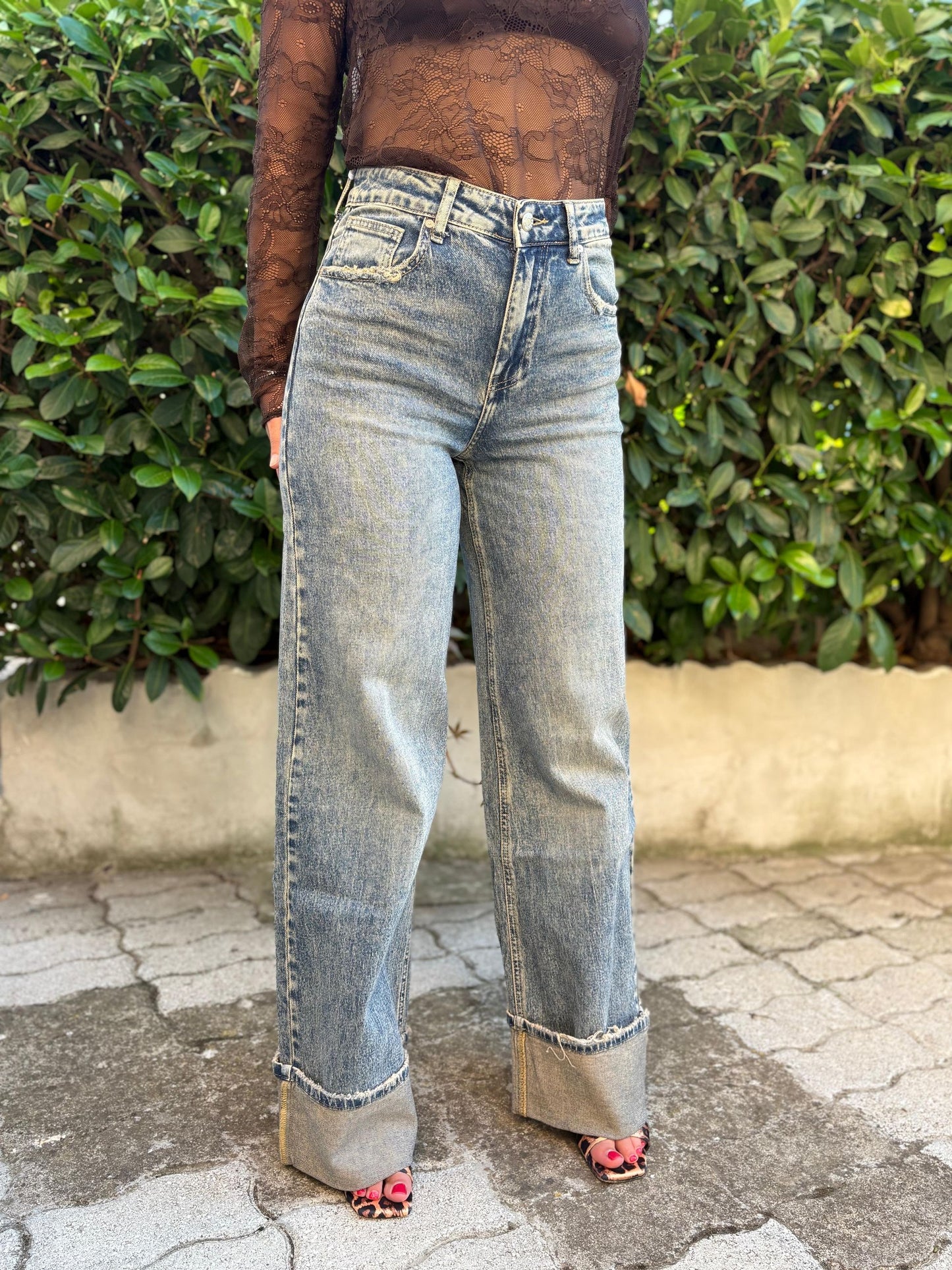 Jeans Donna Baggy con Piegone – Lavaggio Vintage