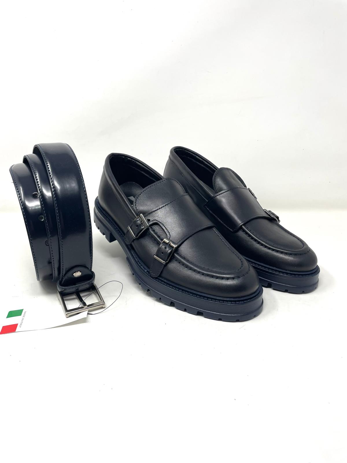 Mocassino doppia fibbia fondo vibram in vera pelle made in italy