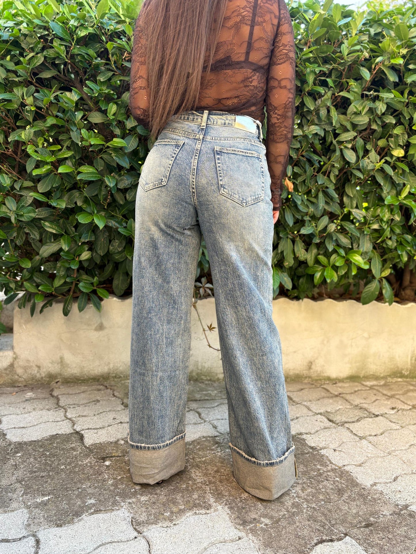 Jeans Donna Baggy con Piegone – Lavaggio Vintage