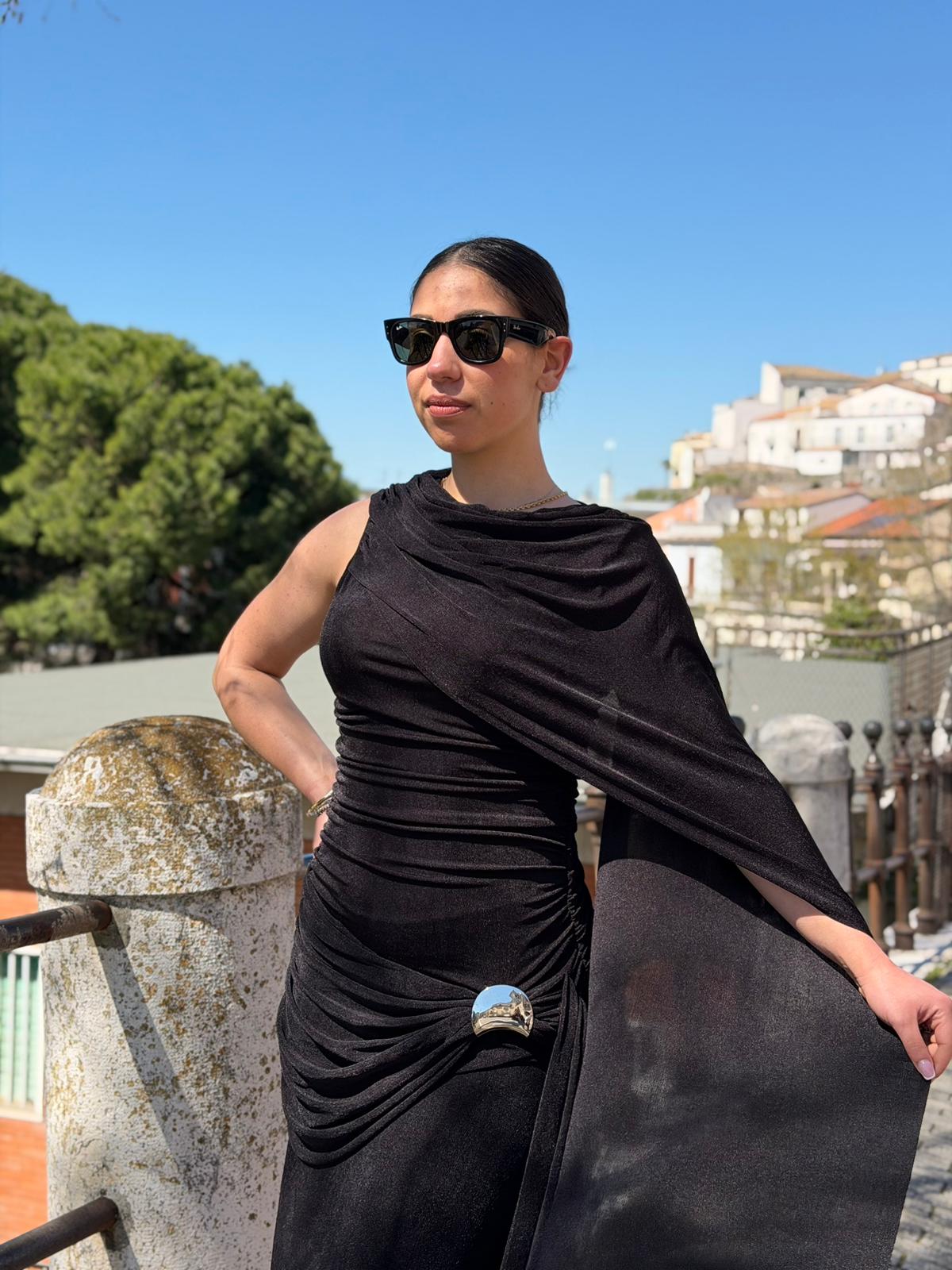 Abito Lungo Donna con Drappeggio