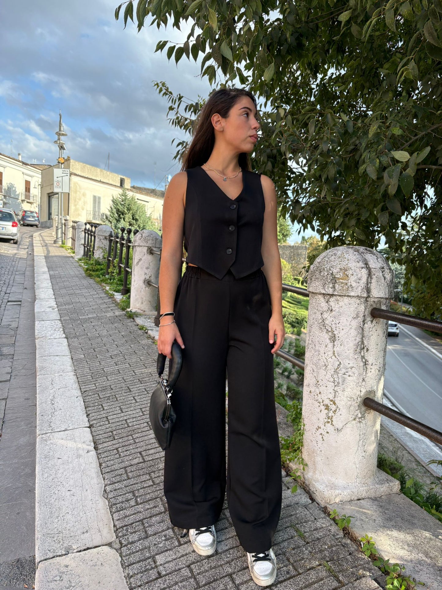 completo 2 pezzi gilet pantalone palazzo