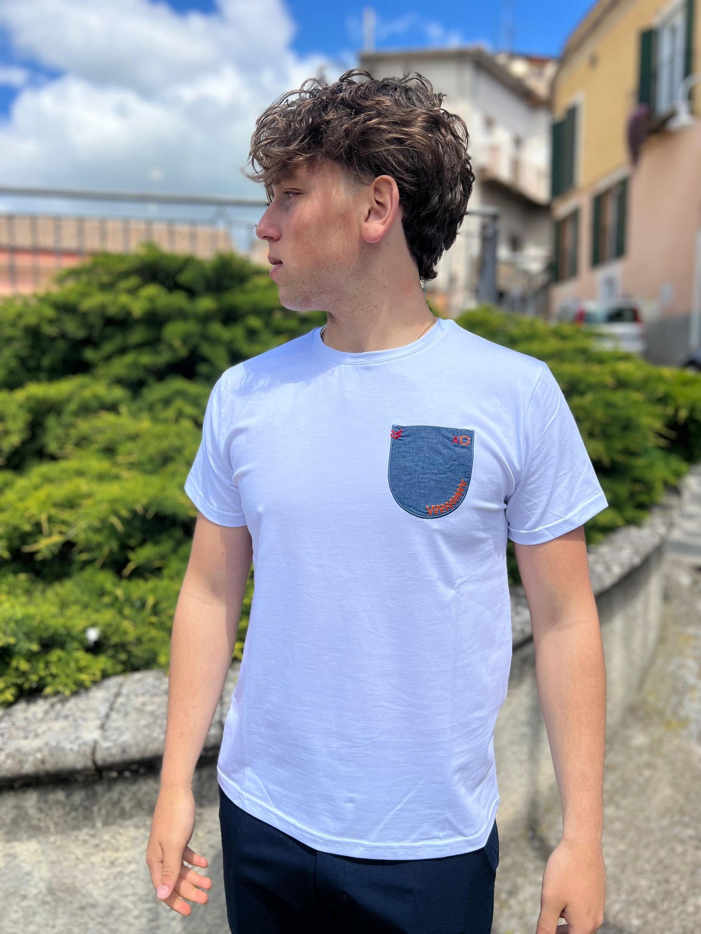 T-shirt Uomo con Taschino in Denim – Made in Italy