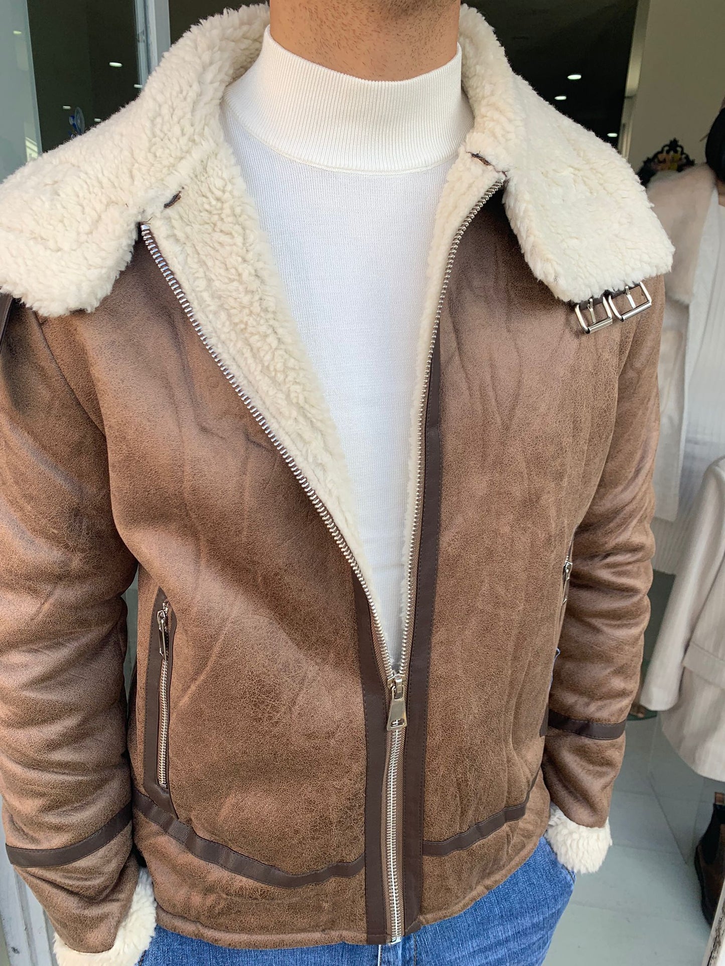 Giubbotto eco montone uomo con pelliccia
