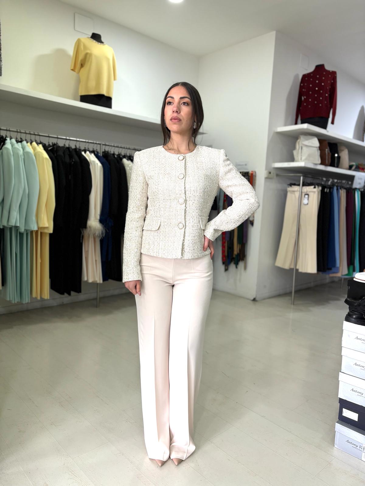 Completo Donna Giacca in Tweed e Paillettes con Pantalone Palazzo