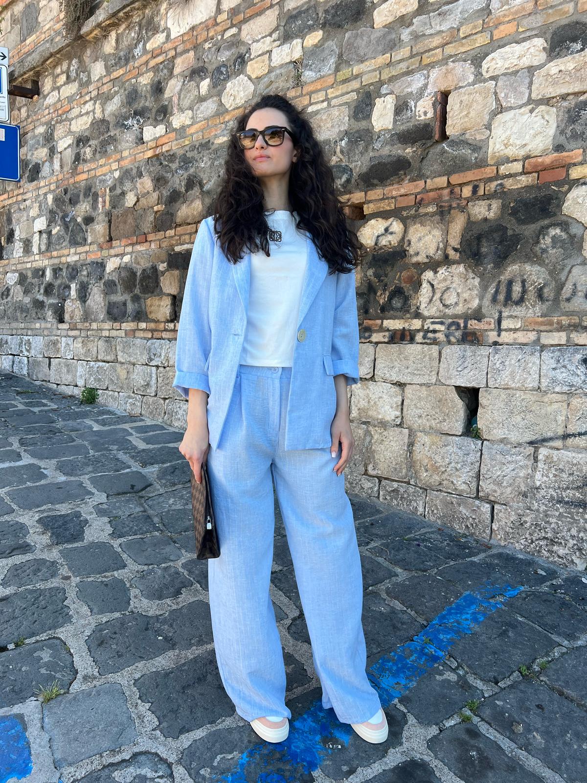 Giacca Gessata Effetto Lino – Donna