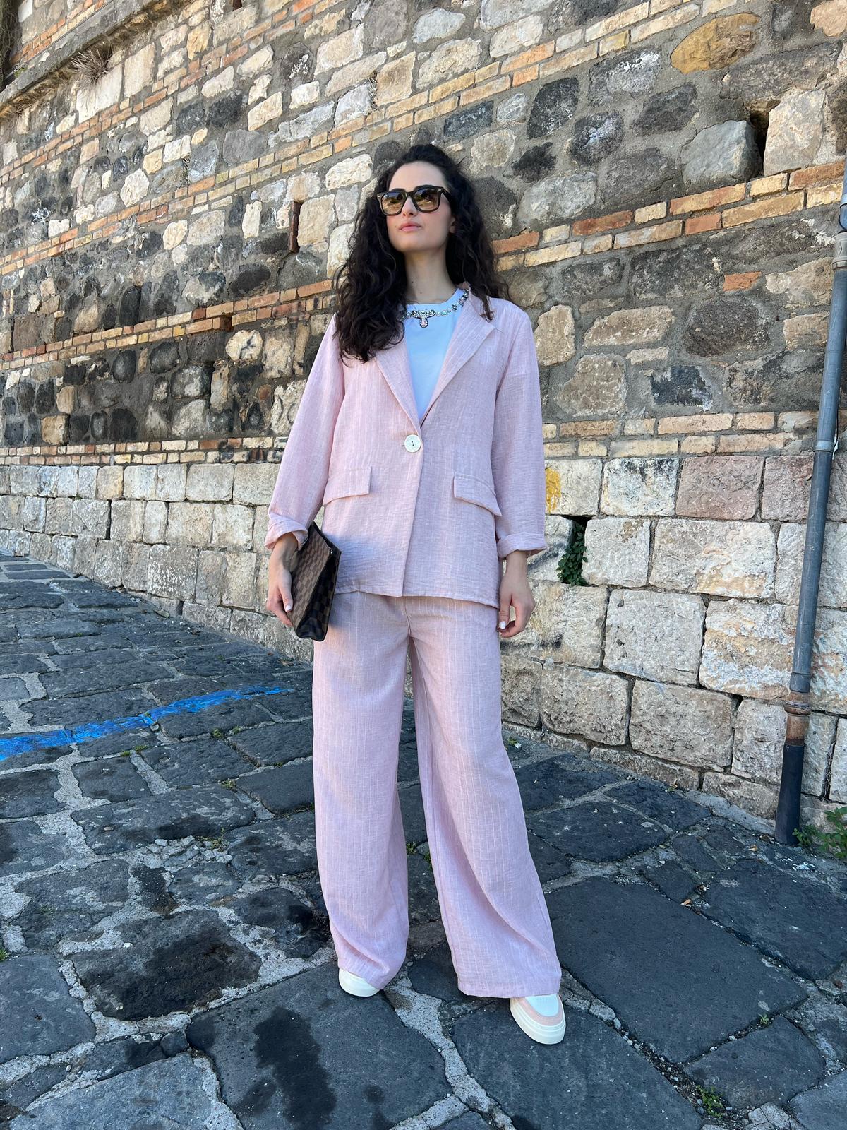 Pantalone Gessato Effetto Lino – Donna