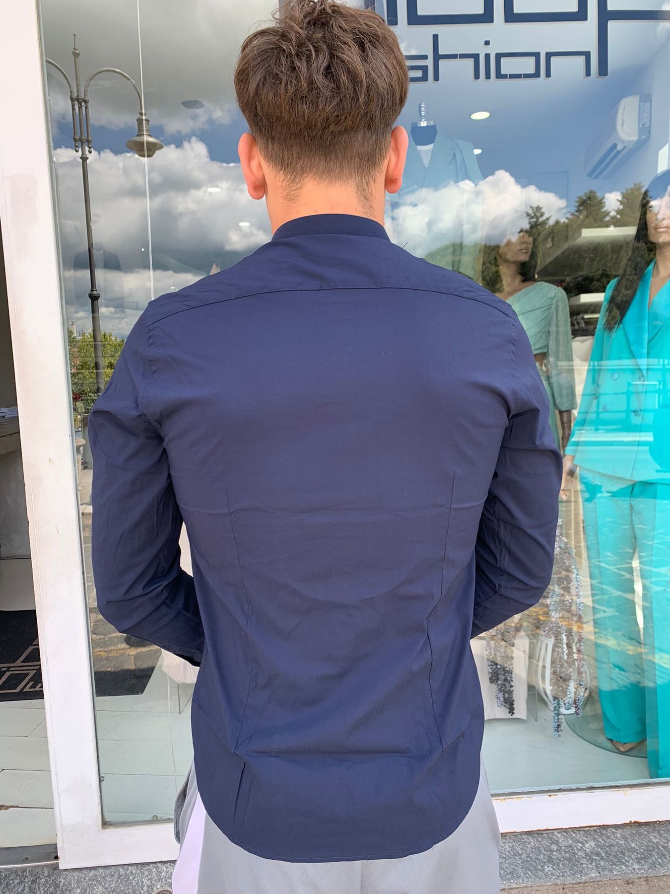 Camicia coreana uomo cot. elasticizzato