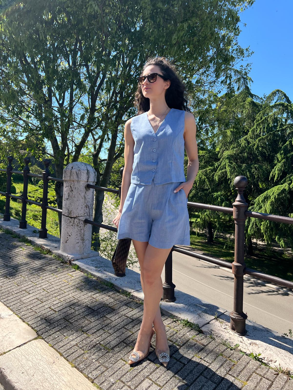 Shorts Gessati Effetto Lino – Donna