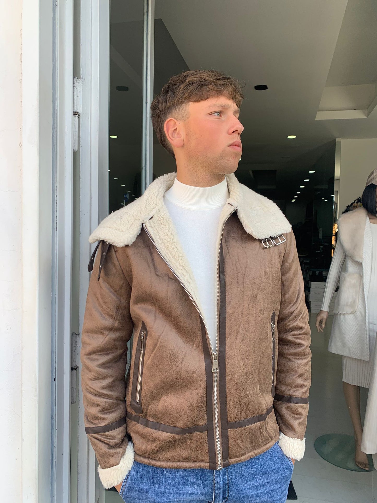 Giubbotto eco montone uomo con pelliccia