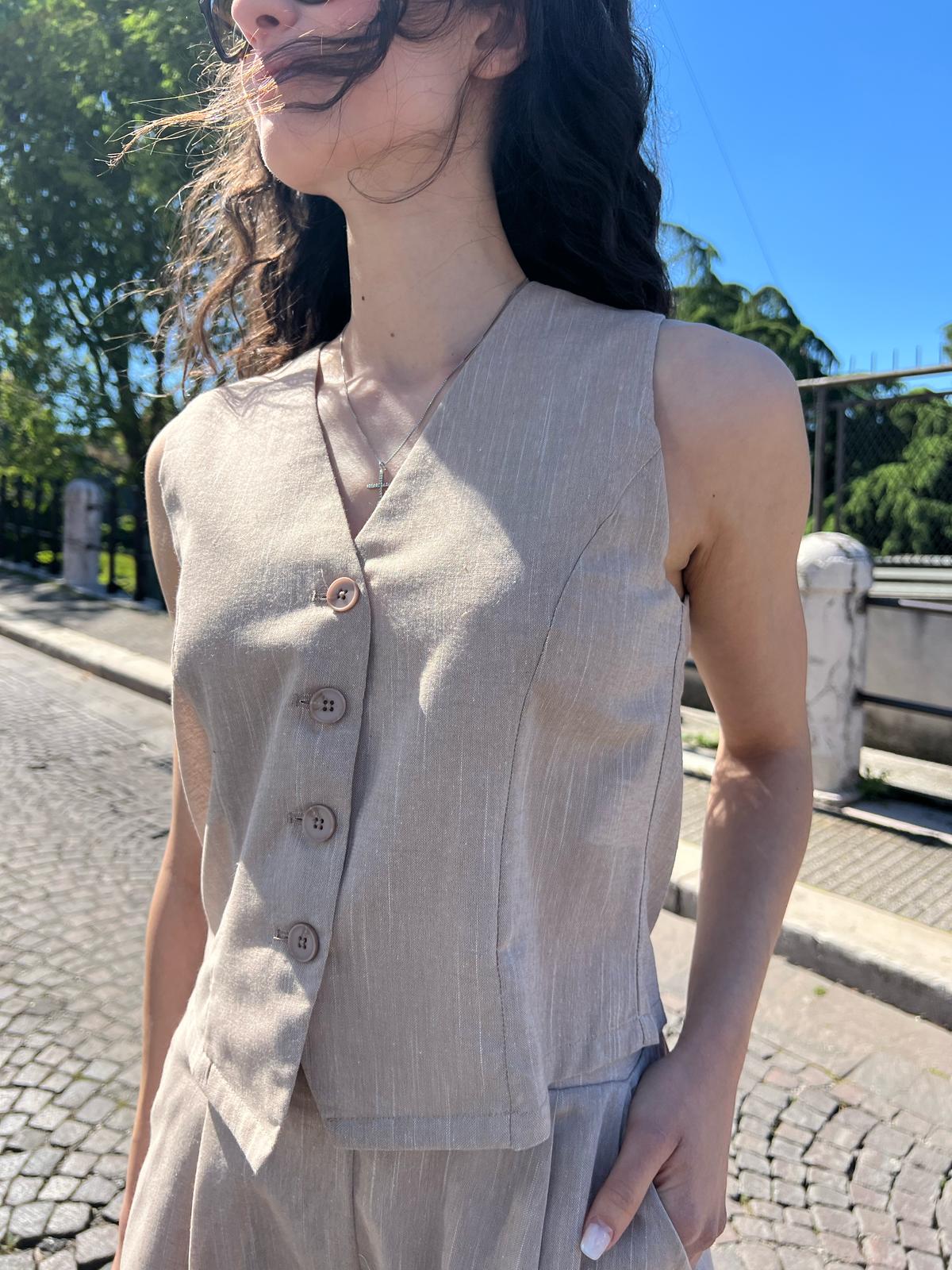 Gilet Gessato Effetto Lino – Donna