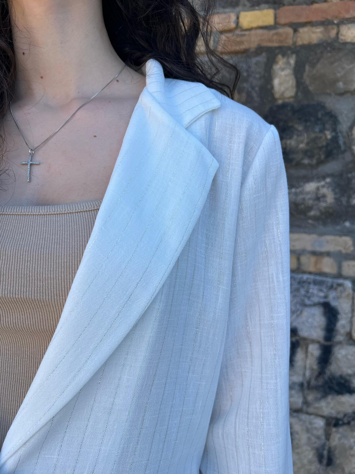 Giacca Gessata Effetto Lino – Donna