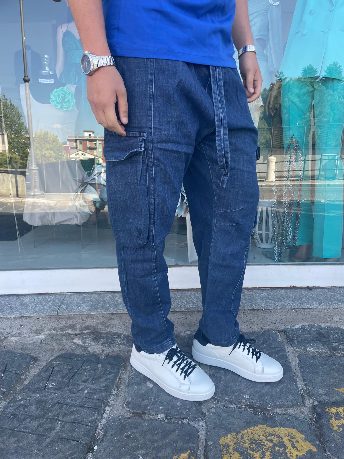 jeans laccio cargo blu denim
