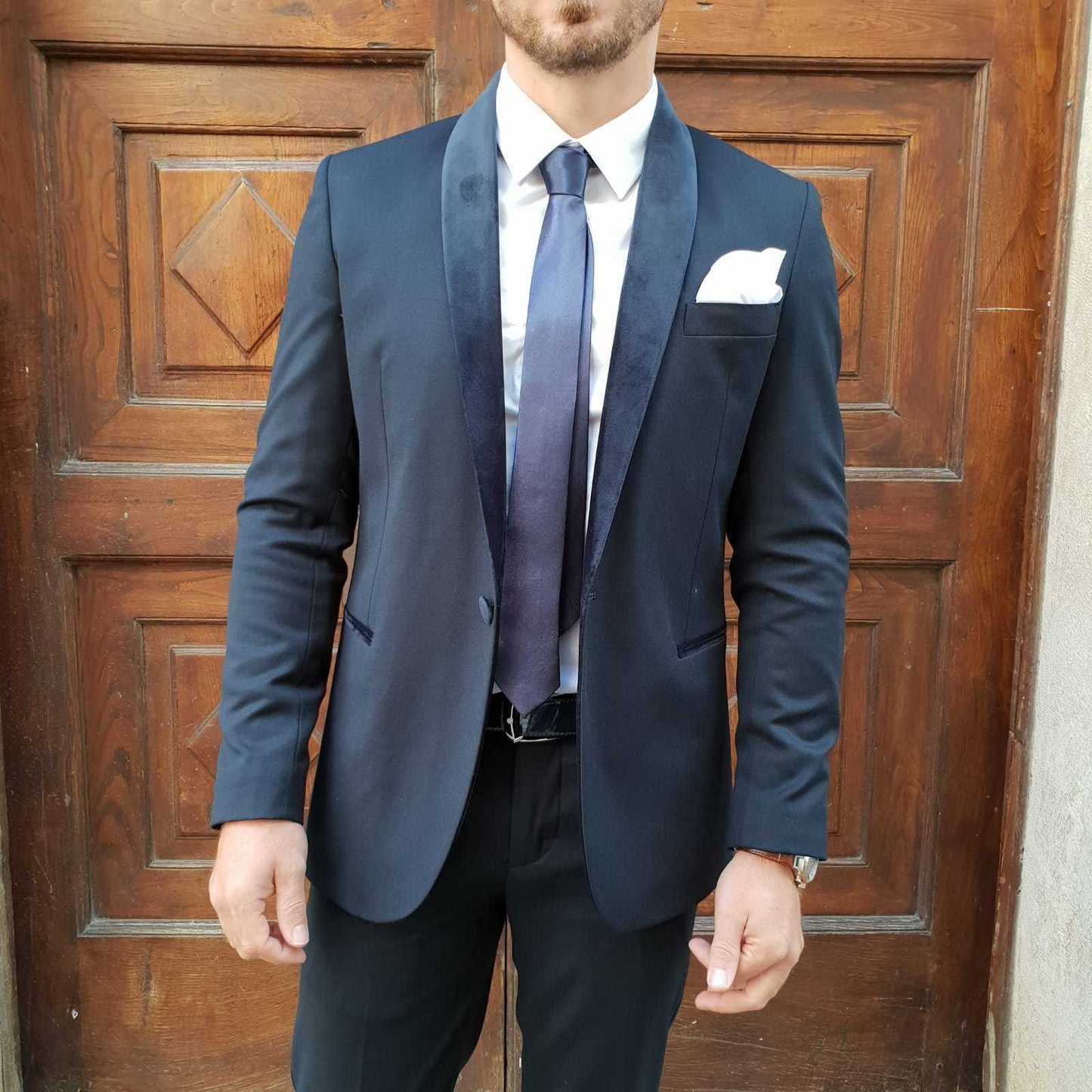 Abito uomo smoking con reverse di velluto blu - Bibop Fashion