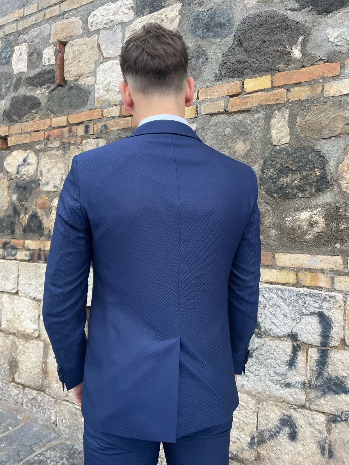 Abito 2 pezzi completo tessuto damascato revers di raso mod. Francini S17 milano
