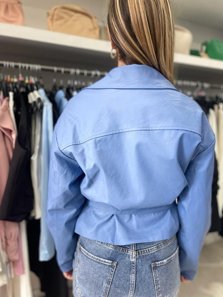 Women's eco leather zip jacket with belt