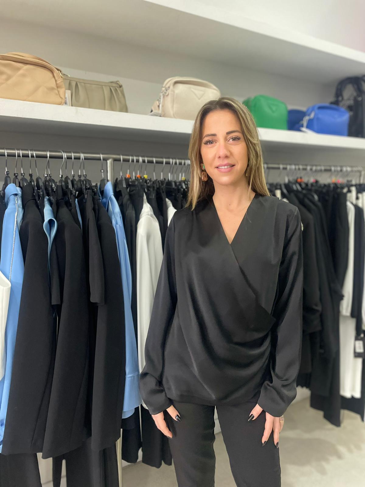 Lumina diagonal satin crossover blouse