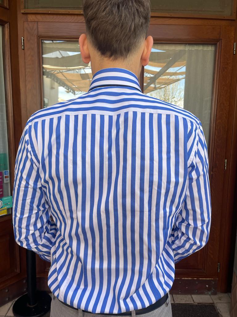 French collar shirt with wide stripes in cotton and satin