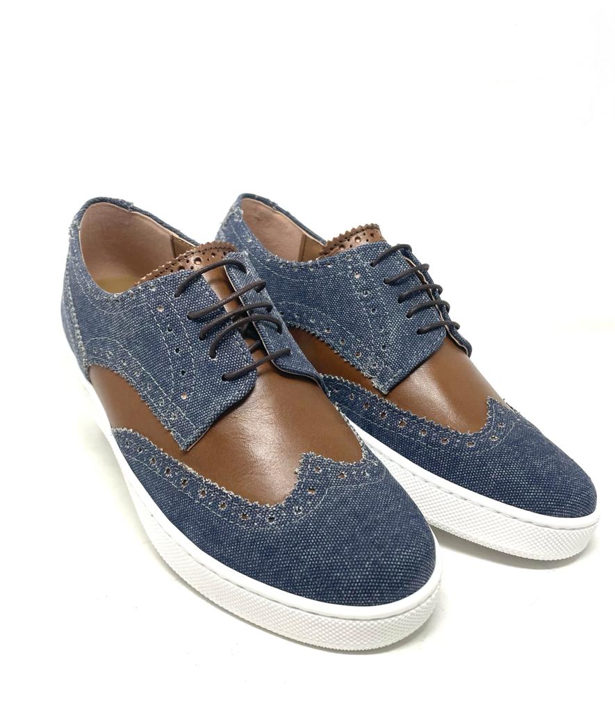 Stringata jeans e pelle fondo gomma