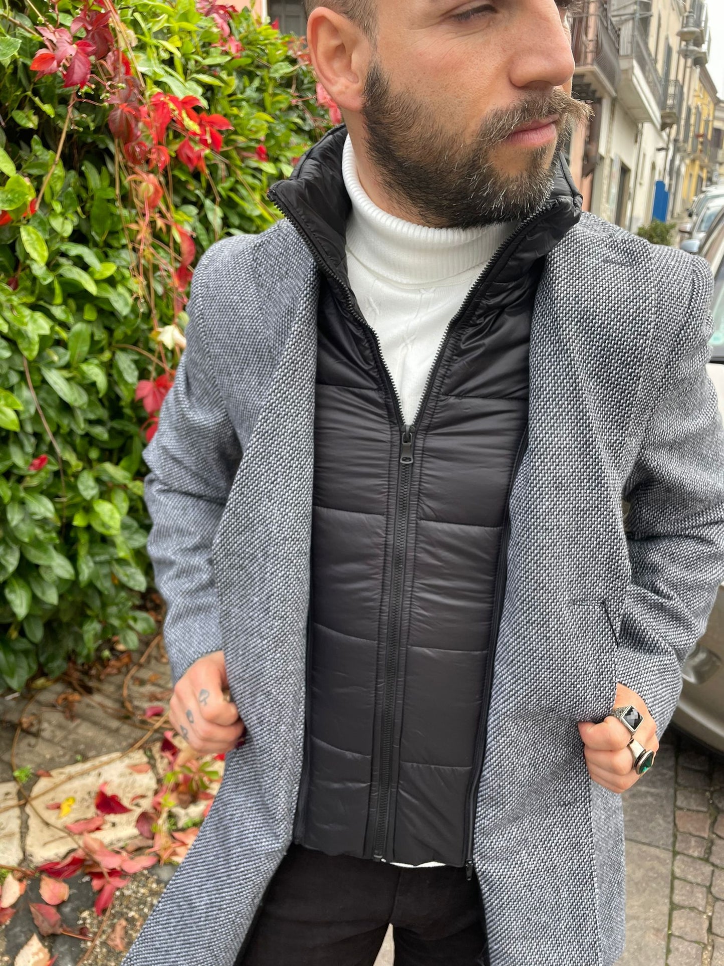 Cappotto uomo sale e pepe con gilet removibile - Bibop Fashion