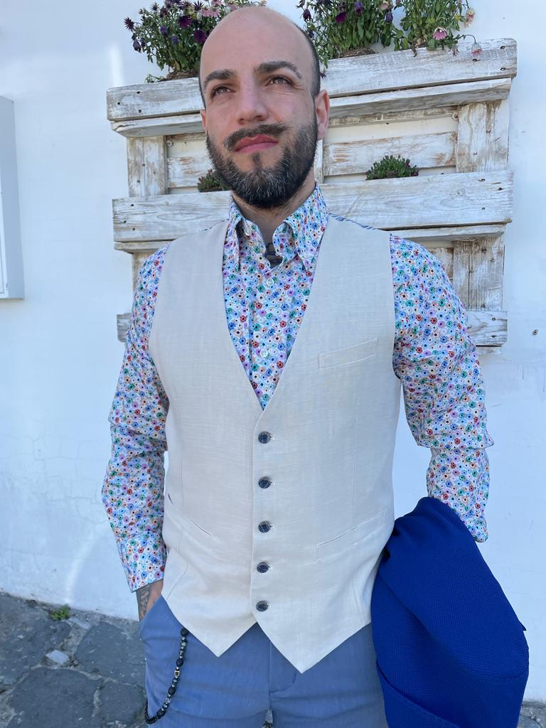 Gilet uomo beige con retro a contrasto